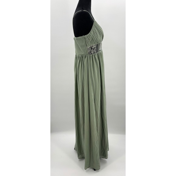 Lulus Kaylin Sage Green Pleated Lace/Empire Waist Maxi Dress Formal Evening Gown - Picture 6 of 12